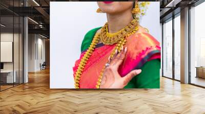 south indian tamil bride's wearing her wedding outfit and jewellery close up Wall mural