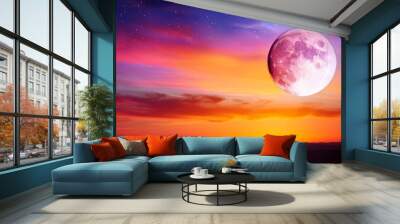 moon rise over colorful sunset Wall mural