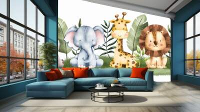 Watercolor Illustration Safari Animals Illustration  Wall mural