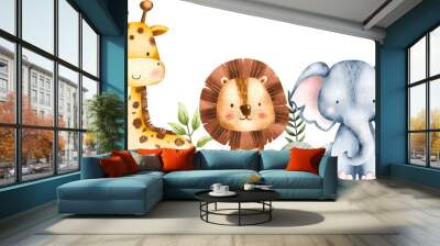 Watercolor Illustration Safari Animals Wall mural