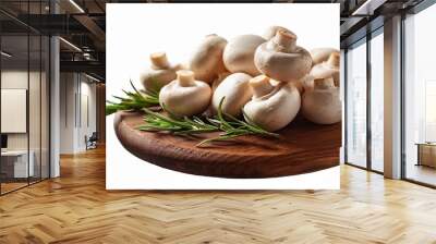 white champignons with rosemary on a wooden board Wall mural