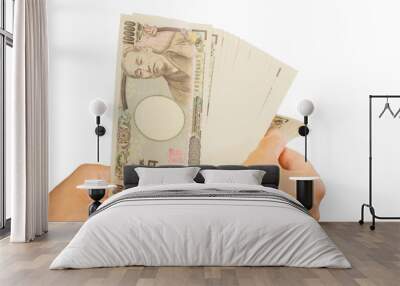 counting japanese currency with hands Wall mural