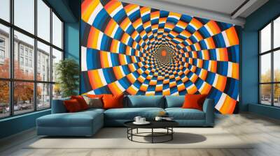 abstract retro psychedelic optical illusion, checker optical illusion game of motion colorful square Wall mural