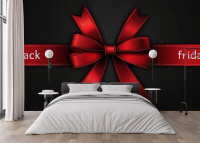 Black friday sale design template. Decorative red bow with price tag. banner, poster, header website. sale announcement of goods in online store with text black friday Wall mural