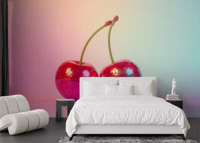 couple of cherries in disco style, 70s party, retro disco evening Wall mural