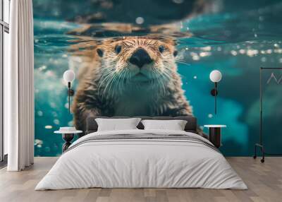 Cute Sea Otter Playing Underwater Wall mural