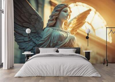 female archangel in ceramic design, statue of a woman angel Wall mural