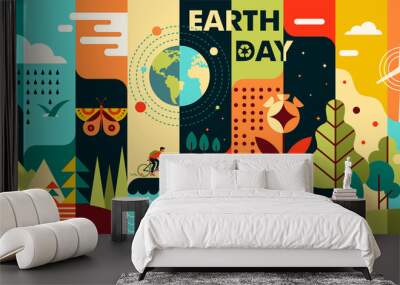 World Earth Day. Flat style illustration depicting nature. Vector background Wall mural