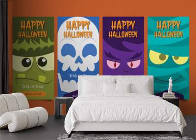 Halloween characters ig stories hand drawn flat cartoon banner Wall mural