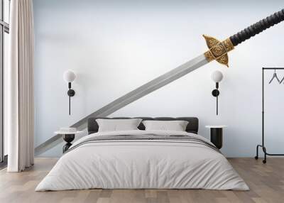 A Chinese or Japanese sword on a solid color background, an Eastern weapon Wall mural