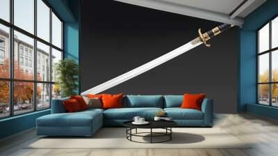 A Chinese or Japanese sword on a solid color background, an Eastern weapon Wall mural