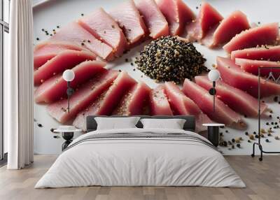 A plate of tuna sashimi, sprinkled with seasonings, delicious and healthy food, high-end Japanese ingredients Wall mural