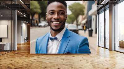 A successful African American businessman, wearing a blue suit, billionaire, American Dream Wall mural