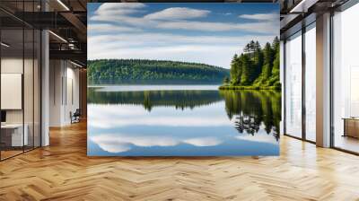 Beautiful park scenery, lakes and forests, blue sky and white clouds, natural scenery background Wall mural