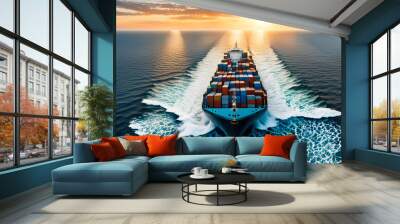 Cargo ship full of containers traveling on the sea, Red Sea crisis, shipping industry
 Wall mural