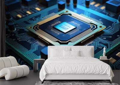 Chip circuit board, CPU or GPU, artificial intelligence chip, Intel and Nvidia or AMD, information technology computer, technology and business background Wall mural