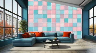 soft pink blue pastel colored checkered square mosaic tiles wall texture background seamless patter Wall mural