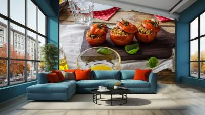 Baked tomatoes stuffed with herbs Wall mural