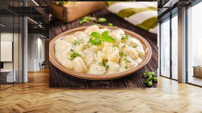 Cheese gnocchi with blue cheese sauce and galic Wall mural