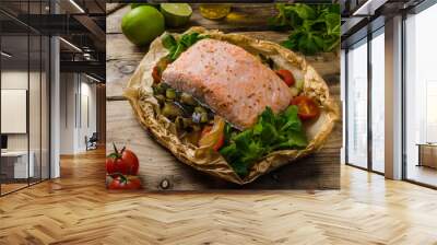 Salmon baked in papillote Wall mural