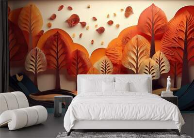 autumn forest - paper-quilling style Wall mural