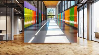 contemporary school hallway, rows of lockers Wall mural