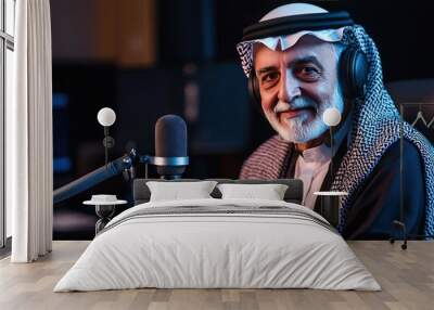 older arab man radio interview  Wall mural