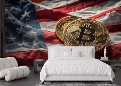 American flag and bitcoin Wall mural