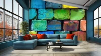 rainbow colored brick wall  Wall mural