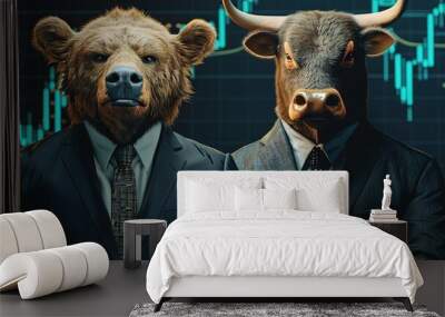 Stock market wall street bull and bear Wall mural