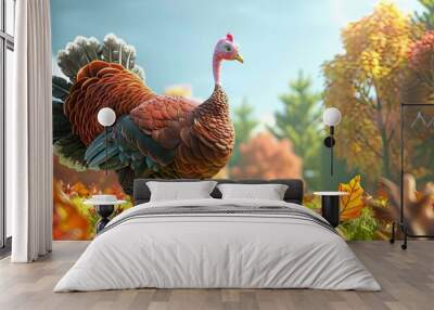 turkey 3D animation cartoon style, colorful, happy, friendly, 3d cartoon,  Wall mural