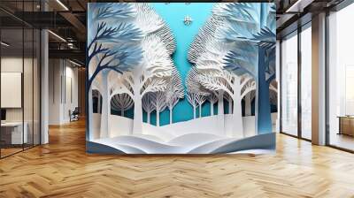 winter forest - paper-quilling style Wall mural