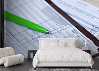 Open checkbook with credit card statement Wall mural