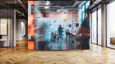 Blurry Focus on Teamwork in a Modern Office Wall mural