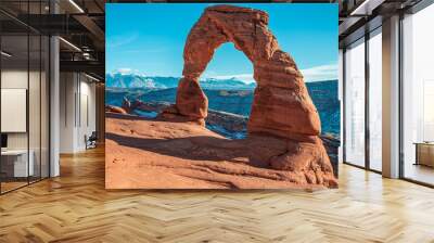 Clear Beautiful Day on Delicate Arch, Arches National Park, Utah Wall mural