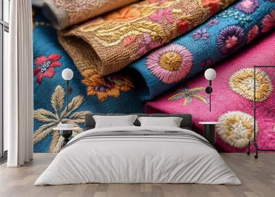 Close-up of colorful embroidered fabric Wall mural