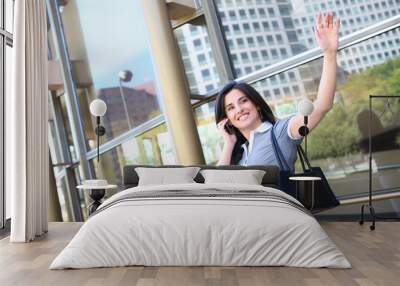 business woman waving goodbye Wall mural