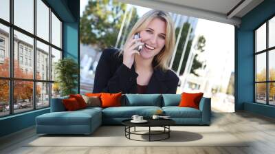 pretty business woman on phone Wall mural