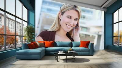 pretty business woman on phone Wall mural