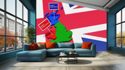 United Kingdom, Wales, England, Scotland. Welsh & Scottish Independence Concept. 3D Illustration Wall mural