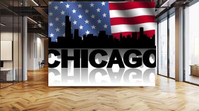 chicago skyline text rippled american flag illustration Wall mural