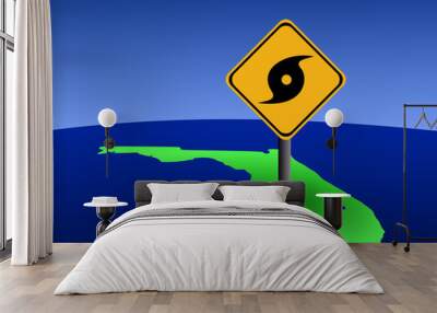 hurricane warning sign on Florida map illustration Wall mural