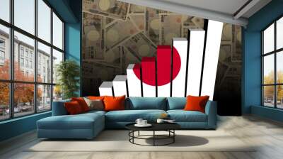 Japanese flag bar chart over Yen illustration Wall mural