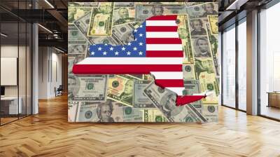 New York 3d Map flag on American dollars illustration Wall mural