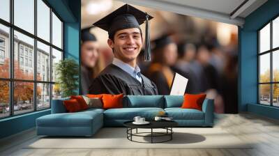 Graduate Holding Diploma With Smile Wall mural