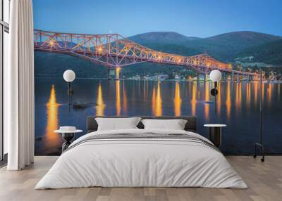 Night view of the iconic Big Orange Bridge in Nelson, B.C. on a summer's evening after sunset on Kootenay Lake. Wall mural