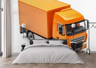 Orange cargo truck, 3d render, on white background, AI generated Wall mural