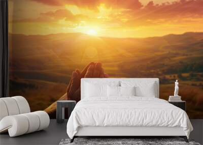 Praying Hands with Sunset Wall mural