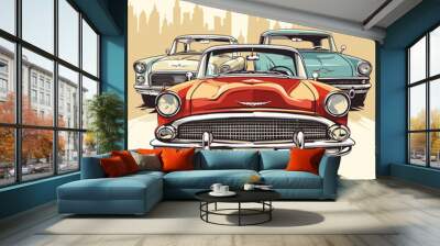 Vector of classic cars in retro style Wall mural