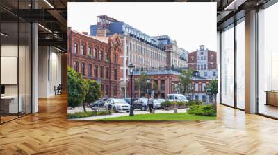 Restored historic buildings in center of Zyrardow at 1st of May street Wall mural